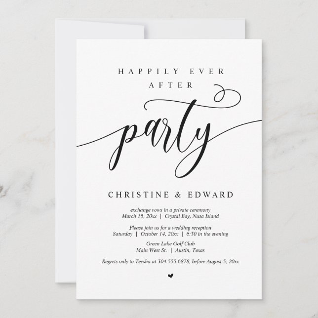 Invitación Huida de boda, fiesta de felices para siempre (Anverso)