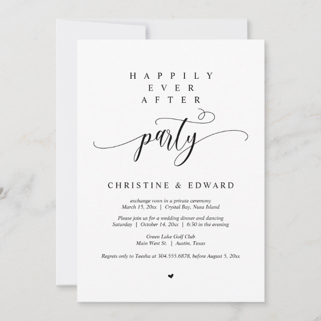 Invitación Huida de boda, fiesta de felices para siempre (Anverso)