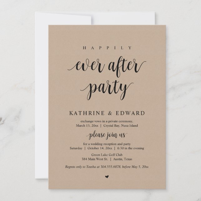 Invitación Huida de Boda, Fiesta de Felices por Siempre, Kraf (Anverso)