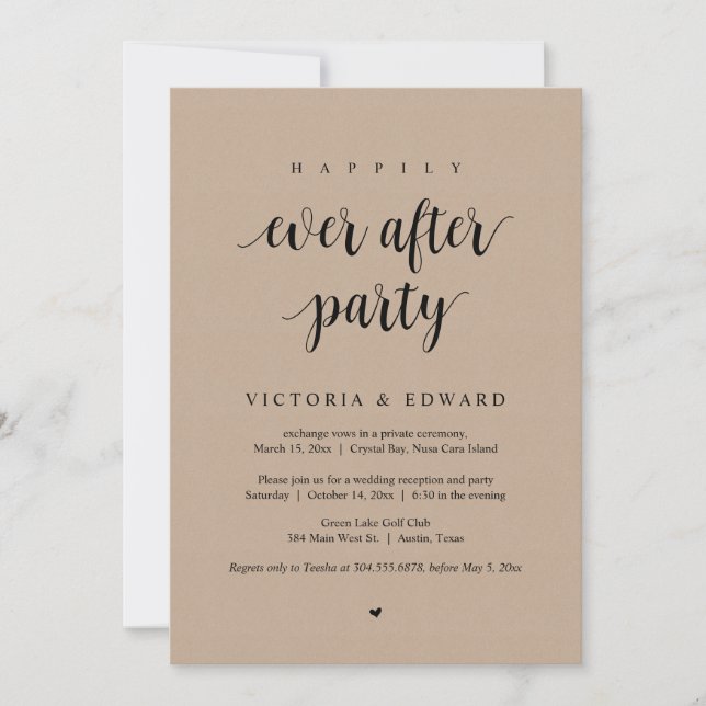 Invitación Huida de Boda, Fiesta de Felicidad Eterna, Kraft (Anverso)