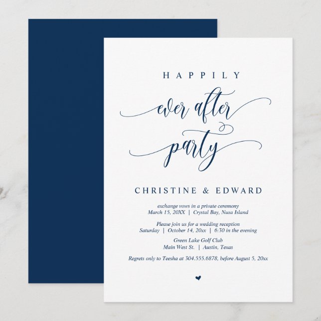 Invitación Huida de boda, Fiesta Felices para Siempre (Anverso / Reverso)