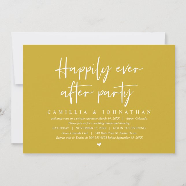Invitación Huida de boda, Fiesta Felices para Siempre (Anverso)