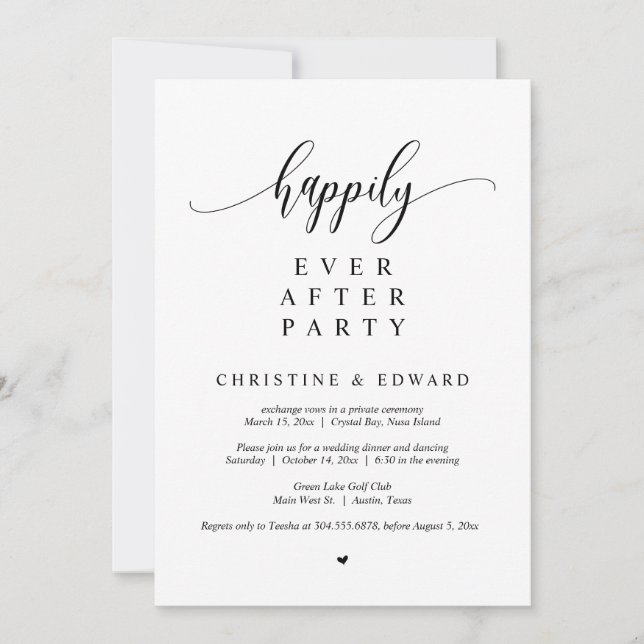 Invitación Huida de boda, Fiesta Felices para Siempre (Anverso)