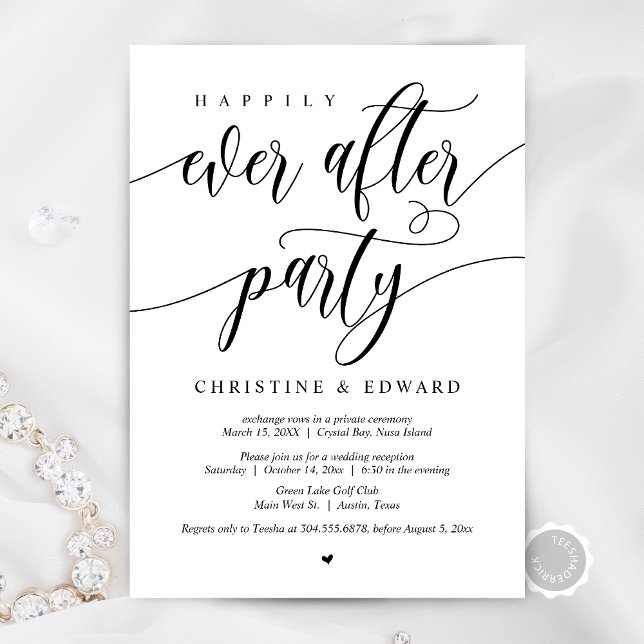 Invitación Huida de boda, Fiesta Felices para Siempre  (Wedding Elopement, Happily Ever After Party Dinner and Dancing Invitation Card, Digital Download)
