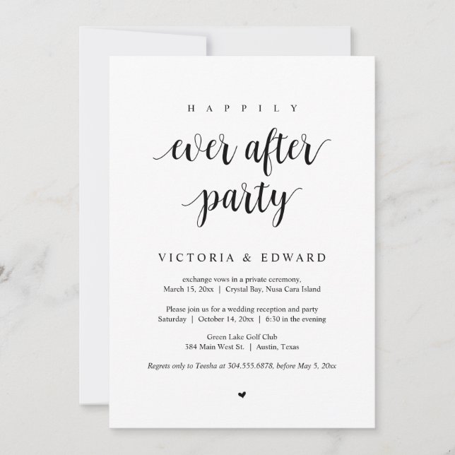 Invitación Huida de Boda, Fiesta Feliz para Siempre (Anverso)