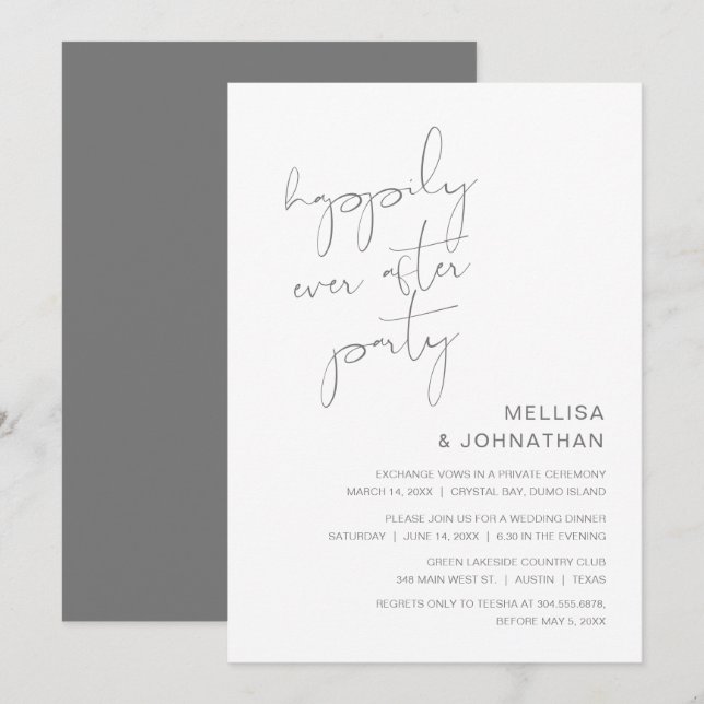 Invitación Huida de Boda, Fiesta Feliz para Siempre (Anverso / Reverso)