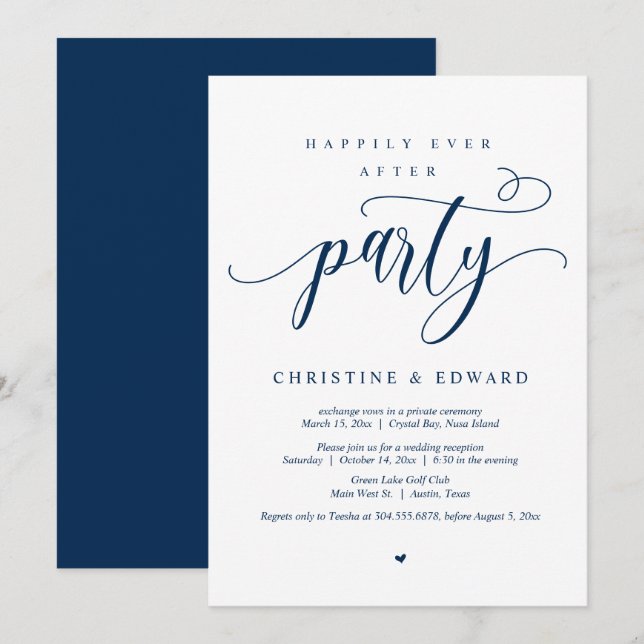 Invitación Huida de Boda, Fiesta Feliz para Siempre (Anverso / Reverso)