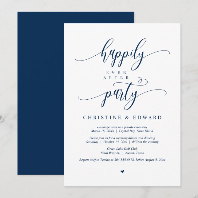Invitación Huida de Boda, Fiesta Feliz para Siempre (Anverso / Reverso)