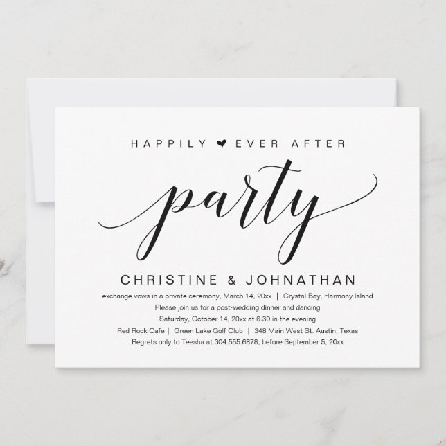 Invitación Huida de Boda, Fiesta Feliz para Siempre (Anverso)
