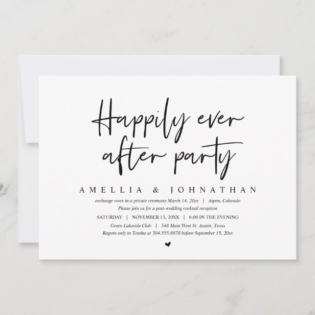 Invitación Huida de Boda, Fiesta Feliz para Siempre (Anverso)