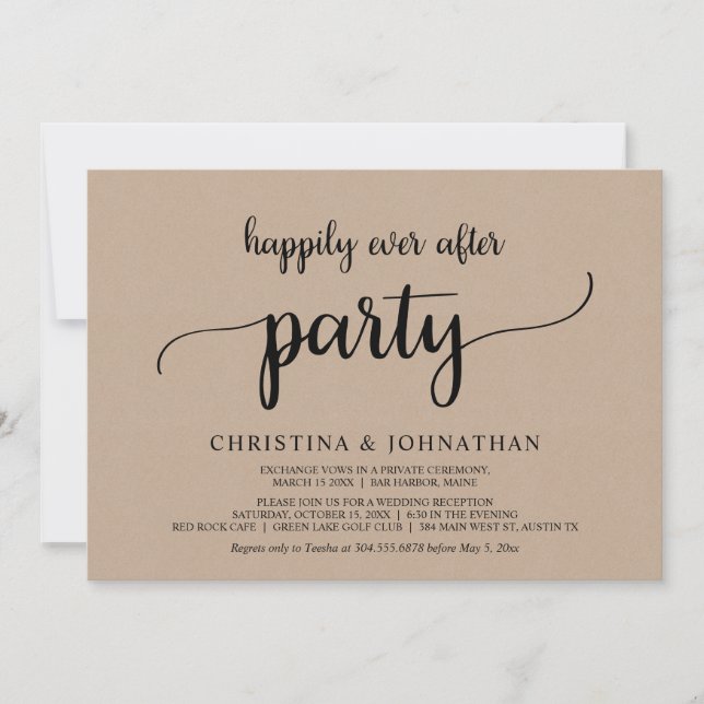 Invitación Huida de boda, Fiesta Feliz para Siempre, Kraft (Anverso)