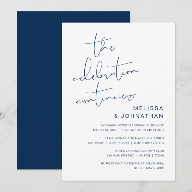 Invitación Huida de Boda, La Celebración Continúa (Anverso / Reverso)