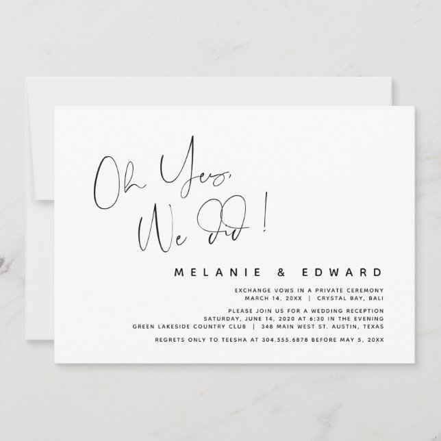 Invitación Huida de Boda Moderna, Oh Sí, Lo Hicimos (Anverso)
