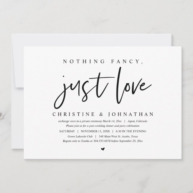 Invitación Huida de boda, nada elegante, solo amor  (Anverso)