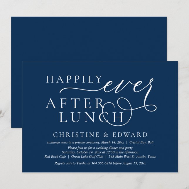 Invitación Huida de la Boda, Almuerzo Felices para Siempre (Anverso / Reverso)