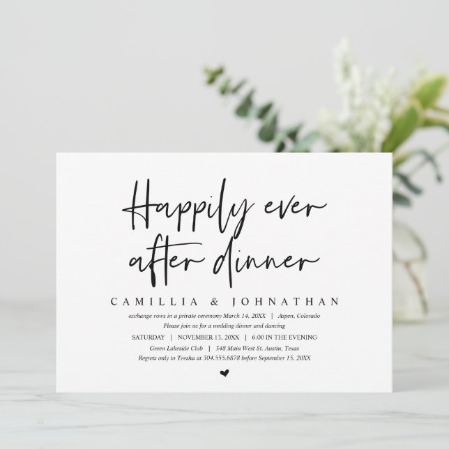 Invitación Huida de la boda, Cena Felices para Siempre (Anverso de pie)