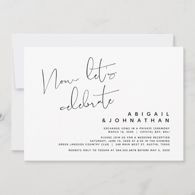 Invitación Huida de novios, Ahora celebramos (Anverso)