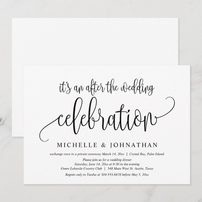 Invitación Huida de Novios, Celebración Después de la Boda (Anverso / Reverso)