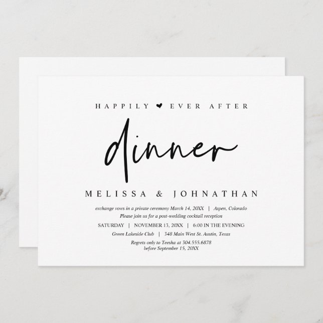 Invitación Huida de novios, cena de feliz para siempre (Anverso / Reverso)