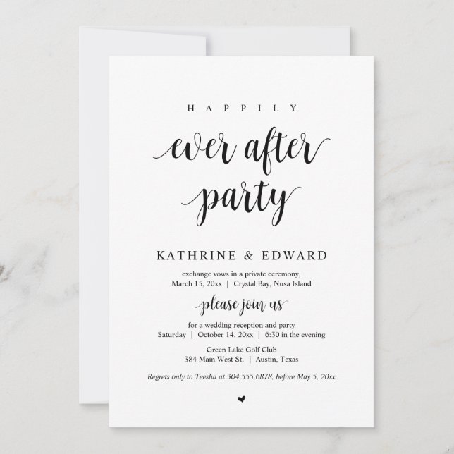 Invitación Huida de Novios, Fiesta de Feliz para Siempre  (Anverso)