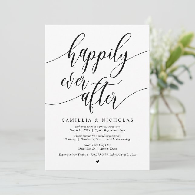 Invitación Huida de Novios, Fiesta Feliz para Siempre (Anverso de pie)