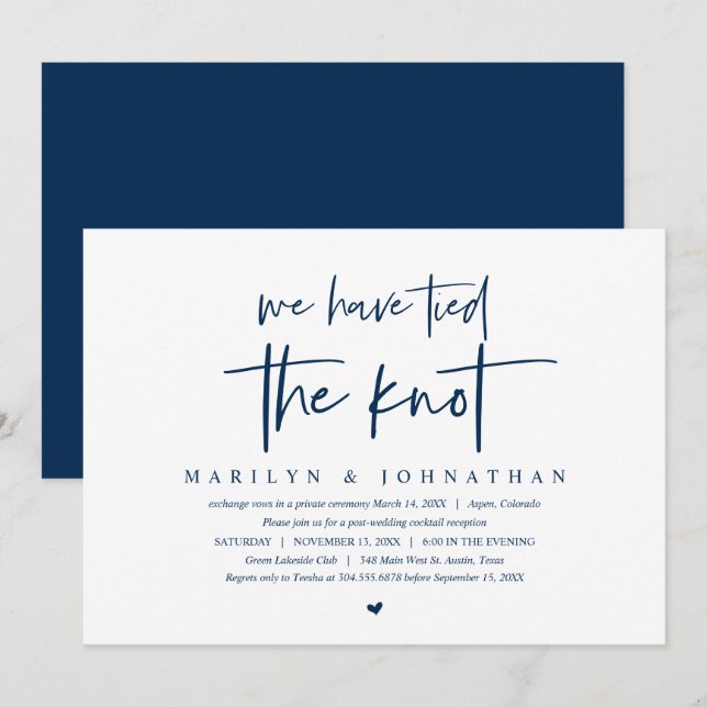 Invitación Huida de novios moderna, fiesta de boda (Anverso / Reverso)