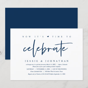 Invitación Huida de novios, tiempo de celebrar, Azul Marino