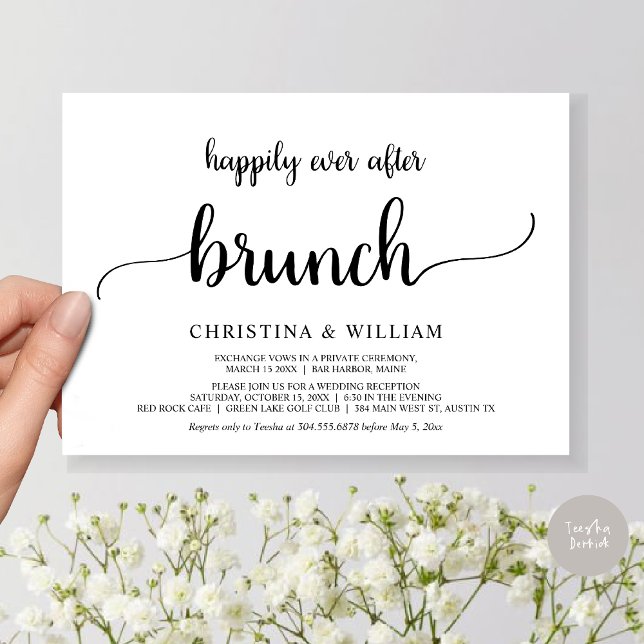 Invitación Huida, Desayuno de Felices para Siempre, Rústico (Happily ever after brunch, Modern wedding, invitation card, PDF, in Black and White)