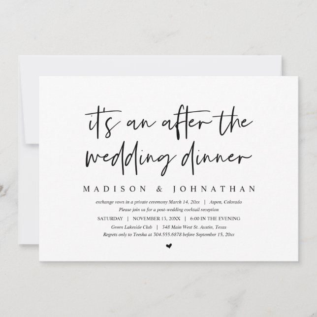 Invitación Huida moderna, después de la cena de bodas (Anverso)