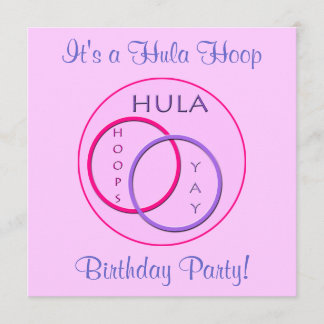 Invitación Hula Hoop Niños Púrpura Rosa Fiesta de Cumpleaños