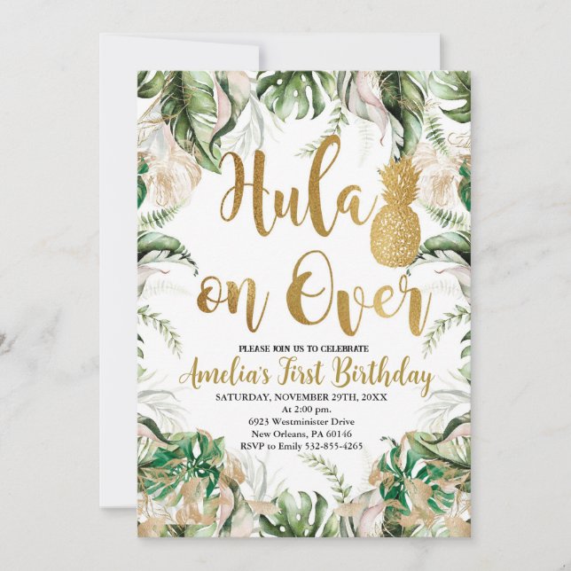Invitación Hula Sobre Fiesta, Cumpleaños De La Piña (Anverso)