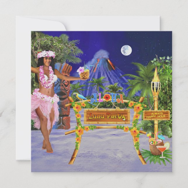 Invitación Hula sobre nuestro Fiesta de Luau (Anverso)