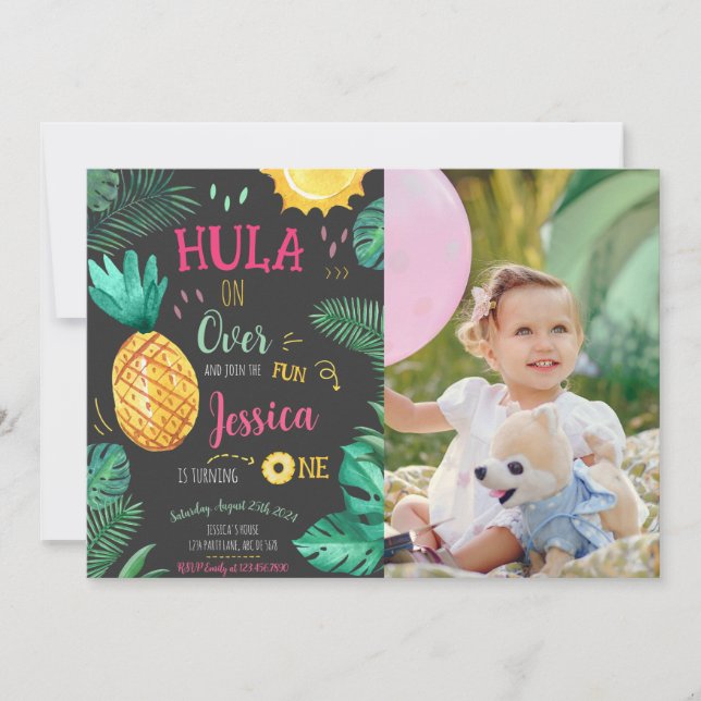 Invitación Hula Tropical En Más De Una Foto De Cumpleaños (Anverso)