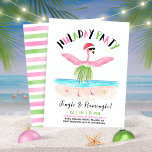 Invitación Huladay Fiesta Flamingo Santa Tropical Navidades<br><div class="desc">Traiga la calidez de los trópicos a su temporada de vacaciones con estas invitaciones del Happy Huladays Flamingo Tropical Navidad Party que incluye un flamingo divertido en un hula de Santa hat bailando junto al mar. Combinando el humor de las vacaciones con un ambiente de playa, tendrás la sensación de...</div>