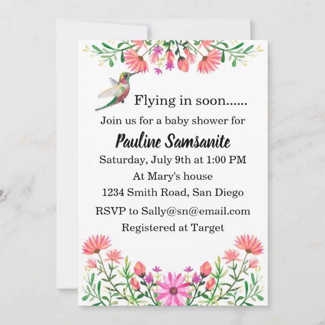 Invitación Hummingbird Baby Shower (Anverso)