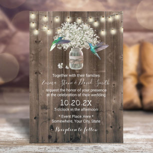 Invitación Hummingbird & Baby's Breath Flowers Rústico Boda