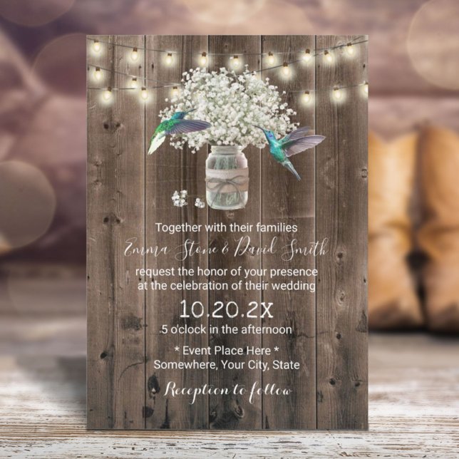 Invitación Hummingbird & Baby's Breath Flowers Rústico Boda (Subido por el creador)