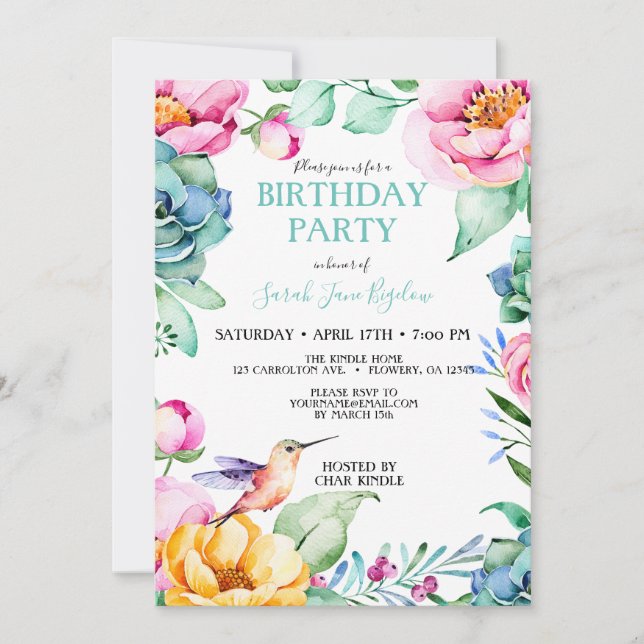 Invitación Hummingbird Boho Bridal Shower (Anverso)