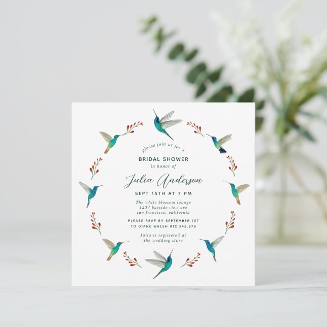 Invitación Hummingbird Bridal Shower (Anverso de pie)