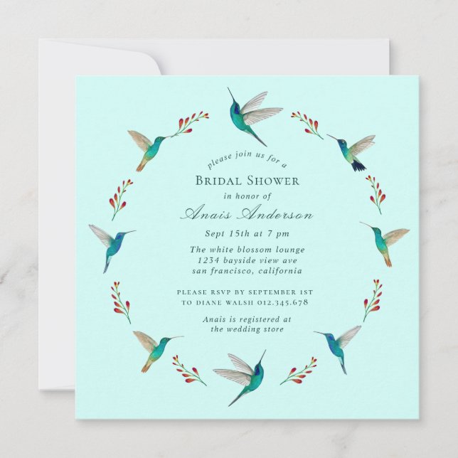 Invitación Hummingbird Bridal Shower (Anverso)