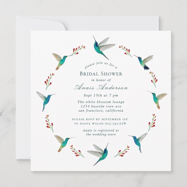 Invitación Hummingbird Bridal Shower (Anverso)
