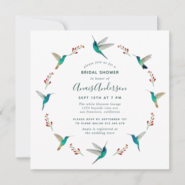 Invitación Hummingbird Bridal Shower (Anverso)