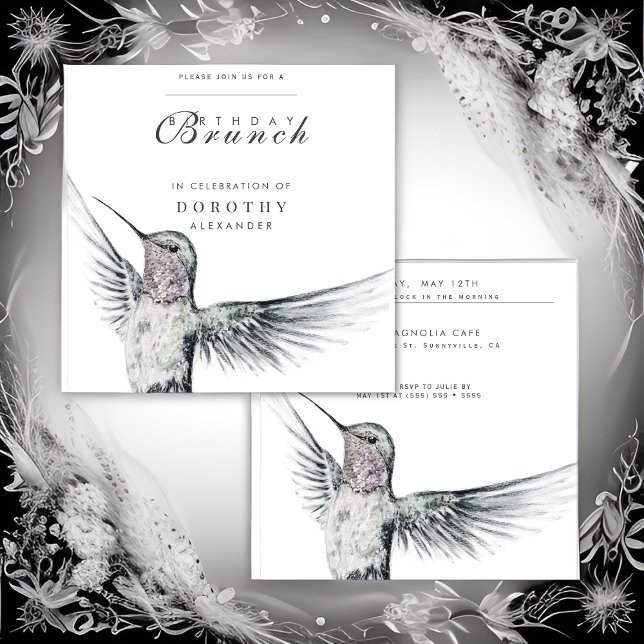 Invitación Hummingbird Brunch negro y blanco CUALQUIER cumple (Subido por el creador)