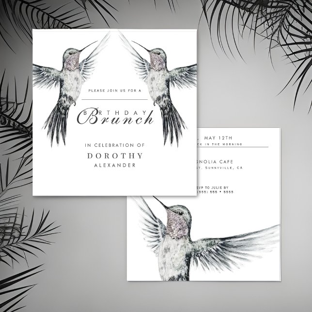 Invitación Hummingbird Brunch negro y blanco CUALQUIER cumple (Subido por el creador)