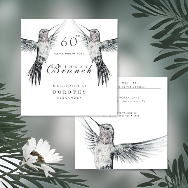 Invitación Hummingbird Brunch negro y blanco CUALQUIER cumple (Subido por el creador)