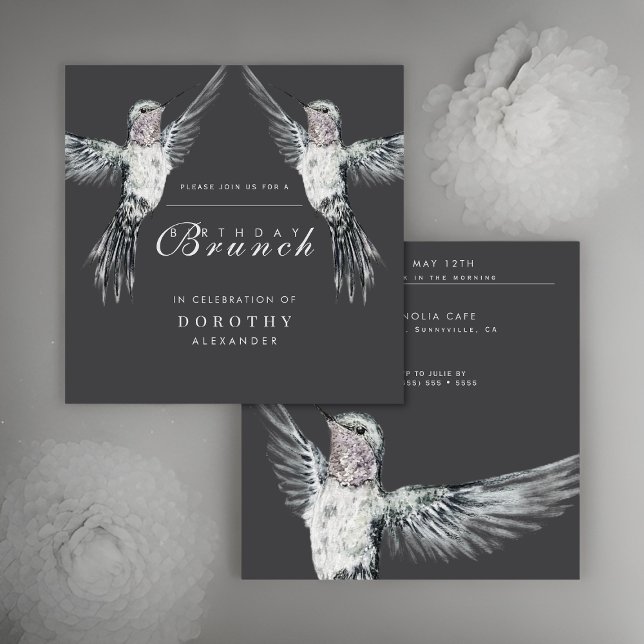 Invitación Hummingbird Brunch negro y blanco CUALQUIER cumple (Subido por el creador)