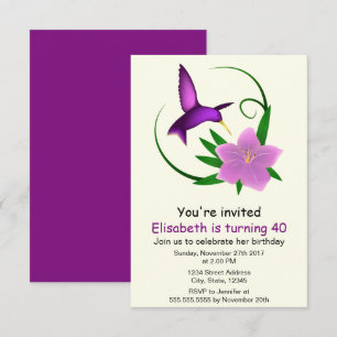 Invitación Hummingbird con una flor rosa fiesta de cumpleaños