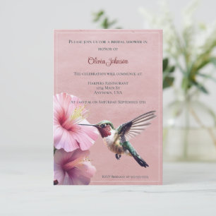 Invitación Hummingbird e Hibiscus Bridal Shower Rosa