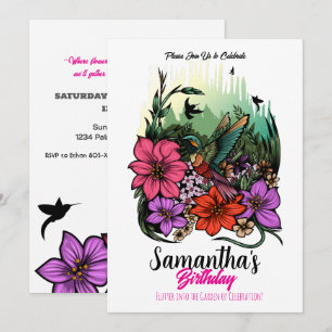 Invitación Hummingbird en Bloom - Elegante cumpleaños floral