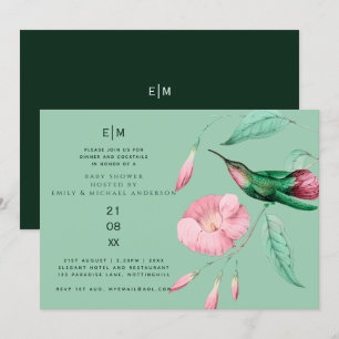 Invitación Hummingbird Floral Baby Couples Ducha Moderna